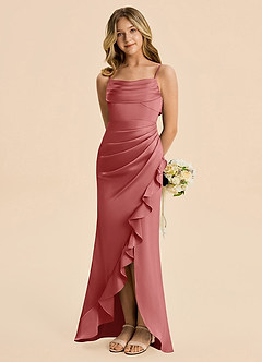 Azazie Mia Junior Vestido Rosa Antigua de Satén Elástico de Corte Sirena con Plisado image1