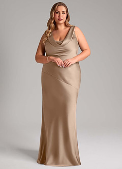 Azazie Rylina Bridesmaid Dresses Taupe Mermaid Stretch Satin Dress image9