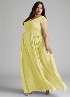 Azazie Organa Bridesmaid Dresses Lemon Sorbet A-Line Pleated Chiffon Dress image9