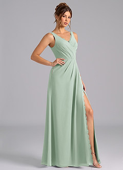 Azazie Bernice Bridesmaid Dresses Agave A-Line Pleated Chiffon Dress image3