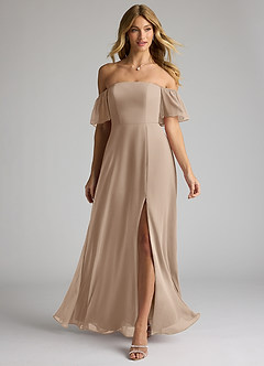 Azazie Sue Bridesmaid Dresses Taupe A-Line Off the Shoulder Chiffon Convertible Dress image1