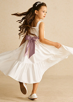 Azazie Ettie Flower Girl Dresses Ivory Dusty Rose A-Line Bow Cotton Dress image3