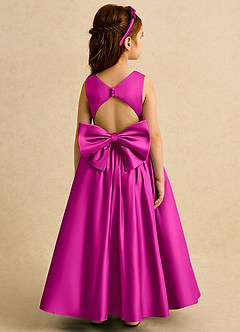 Azazie Nellia vestidos de niña de las flores Vestido de Fucsia de Satin Mate de Corte En A con Lazo image6