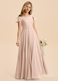 Azazie Cady Junior English Rose A-Line Pleated Chiffon Dress image3