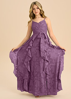 Azazie Peyton Junior Wisteria A-Line Pleated Floral Burnout Dress image3