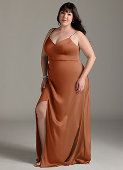 Azazie Marchella Bridesmaid Dresses Copper A-Line Corset Stretch Satin Dress image10