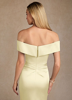 Azazie Laredo Mother of the Bride Dresses Lemon Sorbet Mermaid Off the Shoulder Stretch Satin Dress image7