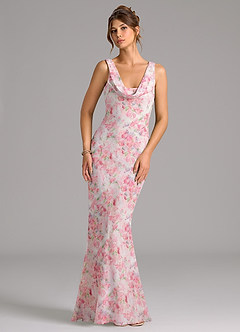 Azazie Rylina Bridesmaid Dresses Abstract Watercolor Floral Mermaid Pleated Chiffon Dress image1