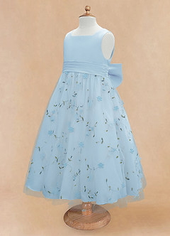 Azazie Pollie Robe Demoiselle D'honneur Fillette Robe Trapèze en Tulle Arc Bleu Ciel image13