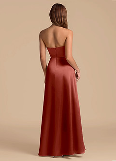 Azazie Wren 신부 들러리 드레스 A라인 스트랩리스 메탈릭 새틴 바닥 길이 드레스 image2