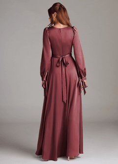 Azazie Leonia Brautjungfernkleider A-Linie Langarm Stretch-Satin Kleid Merlot image7