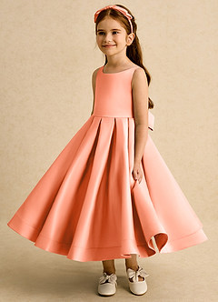 Azazie Babs Flower Girl Dresses Sunset Ball-Gown Pleated Matte Satin Dress image5