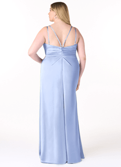 Azazie Aqua Abiti da Damigella Abito A-Line in Raso Elasticizzato con Scollo a V a Pieghe Ghiaccio image9