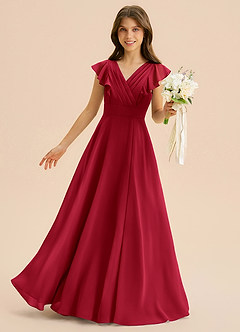 Azazie Anysa Junior Robe Trapèze en Mousseline de soie Rayé Écarlate image1