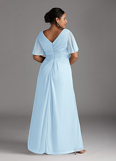 Azazie Emmeline Mère de la mariée Robes Robe Trapèze en Maille Col V plissé Bleu Ciel image8