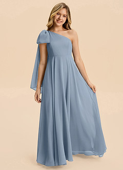 Azazie Averie Junior Dusty Blue A-Line Pleated Chiffon Dress image5