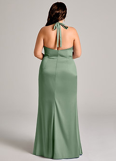 Azazie Valerie Vestidos de damas de honor Vestido de Matcha de Satén Elástico de Corte Sirena con Plisado image12