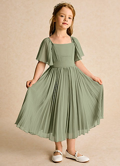 Azazie Gisele Abiti da Ragazza di Fiori Abito A-Line in Chiffon Plissettato Pistacchio image5