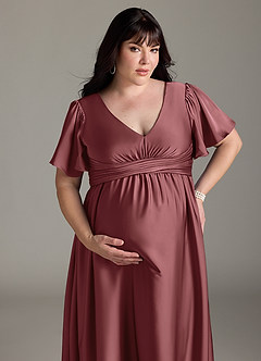 Azazie Verna Abiti da damigella d'onore premaman Abito A-Line Increspato Raso Elasticizzato Floor-Length image15