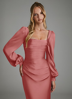 Azazie Brianna Vestidos de damas de honor Vestido Rosa Antigua de Satén Elástico de Corte Sirena con Corsé image3