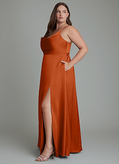 Azazie Sarella Bridesmaid Dresses Burnt Orange A-Line Pleated Stretch Satin Dress image11
