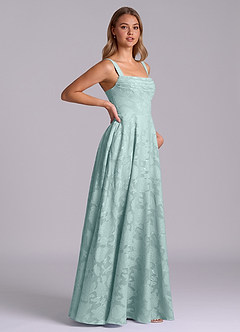 Azazie Shaude Brautjungfernkleider A-Linie Plissee Blumen-Burnout Kleid Nebel image7