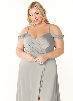 Azazie Ocean Bridesmaid Dresses Pebble A-Line V-Neck Pleated Stretch Satin Dress image10