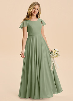 Azazie Cady Junior Abito A-Line in Chiffon Plissettato Pistacchio image3