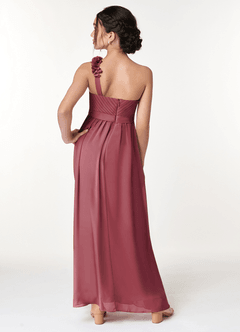 Azazie Flower Junior Jurk van Chiffon met A-Lijn Geplooid Merlot image5