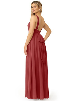 Azazie Kora Bridesmaid Dresses Rust A-Line Pleated Chiffon Dress image5