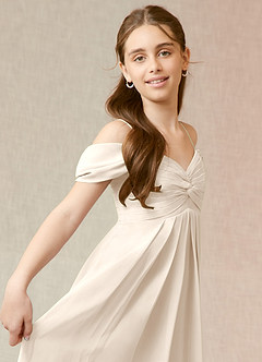 Azazie Kaitlynn Junior White Alabaster A-Line Off the Shoulder Chiffon Dress image6