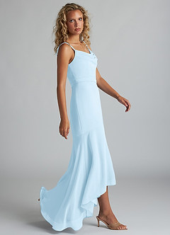 Azazie Summer Bridesmaid Dresses Sky Blue Mermaid Scoop Cowl Chiffon Dress image3