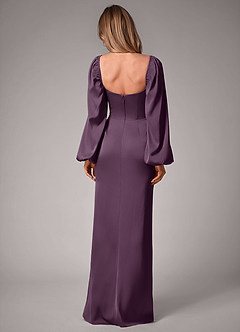 Azazie Sonata Bridesmaid Dresses Plum Sheath Long Sleeve Stretch Satin Convertible Dress image2