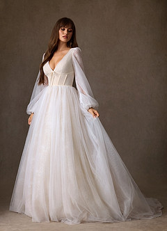 Azazie Cressida Hochzeitskleider Ballkleid Spitze Tüll Kleid Diamantweiß Champagner image6