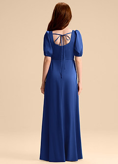 Azazie Briar Junior Royal Blue A-Line Bow Stretch Satin Dress image2
