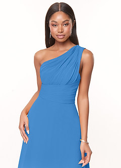 Azazie Ashley Bridesmaid Dresses Blue Jay A-Line Ruched Chiffon Dress image5