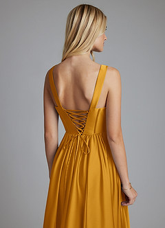 Azazie Delmie Bridesmaid Dresses Butterscotch A-Line Corset Stretch Satin Dress image3
