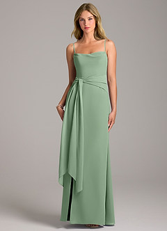 Azazie Tahlia Bridesmaid Dresses Matcha A-Line with Belt Chiffon Dress image5