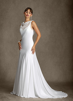 Azazie Angelina Vestidos de novia Vestido Diamante Blanco de Gasa de Corte Sirena image6
