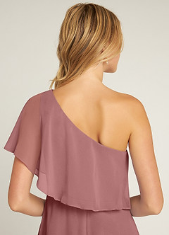 Azazie Lizzy Bridesmaid Dresses Desert Rose A-Line One Shoulder Chiffon Dress image3