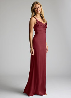 Azazie Elida Bridesmaid Dresses Cabernet Sheath Pleated Stretch Satin Dress image3