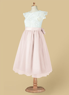 Azazie Vetty Flower Girl Dresses Ivory Rose Petal A-Line Lace Tulle Dress image14
