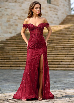 Zinanam Bourgogne Robe de bal trapèze à fleurs 3D image4