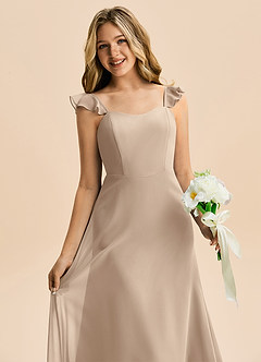 Azazie Mavie Junior Abito A-Line in Chiffon Increspato Taupe image5