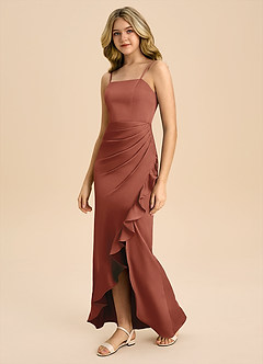 Azazie Buzzy Junior Auburn Sheath Pleated Stretch Satin Dress image7