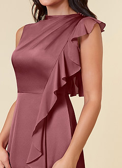 Azazie Narine Mother of the Bride Dresses Desert Rose A-Line High Neckline Pleated Stretch Satin Dress image4