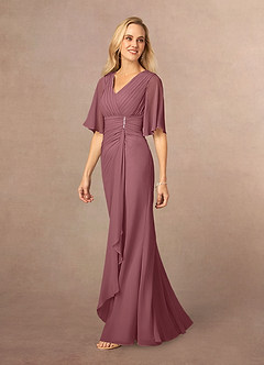 Azazie Carson Mother of the Bride Dresses Desert Rose A-Line V-Neck Lace Chiffon Dress image2