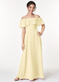 Azazie Maggie Junior Lemon Sorbet A-Line Off the Shoulder Chiffon Dress image1