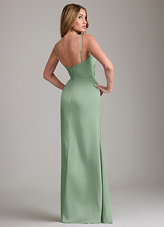 Azazie Danelle Bridesmaid Dresses Matcha Sheath Pleated Stretch Satin Dress image2