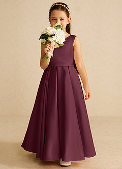 Azazie Pipsy Flower Girl Dresses Cabernet A-Line Bow Matte Satin Dress image5